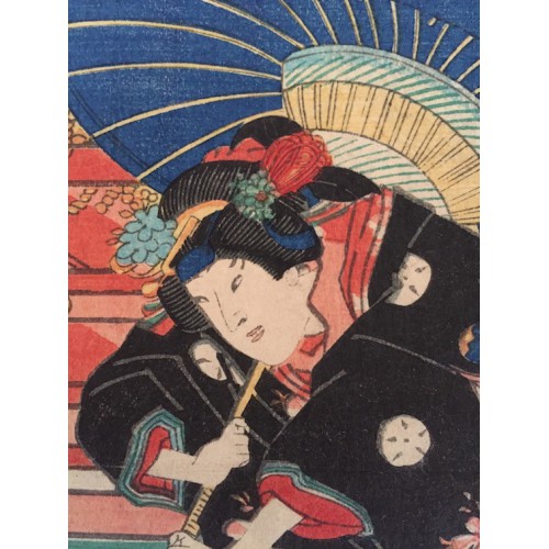 estampe japonaise Kunichika Toyohara Jeune demoiselle à l'ombrelle