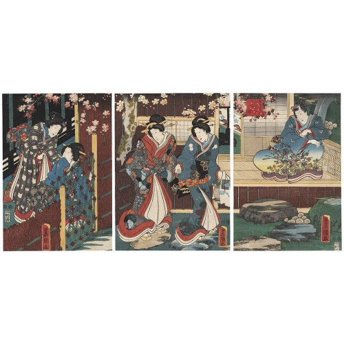 Toyokuni III / Kunisada - Nuit de printemps pour Inaka Genji