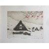 estampe japonaise contemporaine de Norikane Hiroto Shirakawa sous la neige