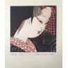 gravure de Ryonosuke Shimomura représentant une jeune beauté