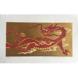 estampe japonaise de Hajime Namiki le dragon II sur fond d'or
