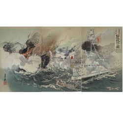Ogata Gekko - La marine japonaise victorieuse à Takushan