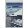 véritable estampe japonaise de Hasui Kawase neige de printemps au temple Kiyomizu