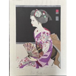 estampe japonaise sosaku hanga de Junichi Sekino portrait d'une maiko