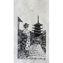 estampe japonaise de Hiroshi Yuasa maiko et la pagode Yasaka