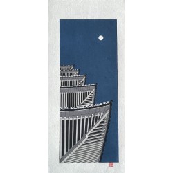 estampe japonaise de Kato Teruhide la pagode Yasaka de Kyoto sous la lune