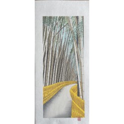 estampe japonaise contemporaine de Kato Teruhide le chemin de bambous à Sagano