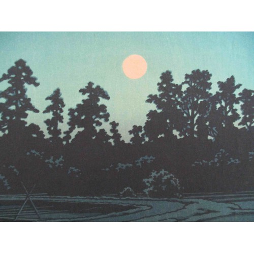 Hasui Kawase - Pleine lune à Ayashi