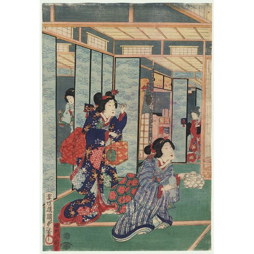 estampe japonaise Kunisada II Dans le salon de thé